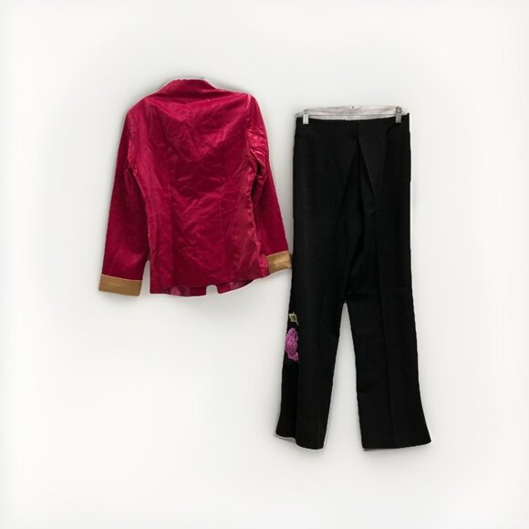 Traditional Asian Two Piece Trouser Set Mandarin Collar Embroidered Pant Sz L - Picture 3 of 6